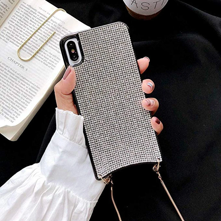 Luxury Bling Diamond Crossbody Cell Phone Case With Necklace For Iphone
